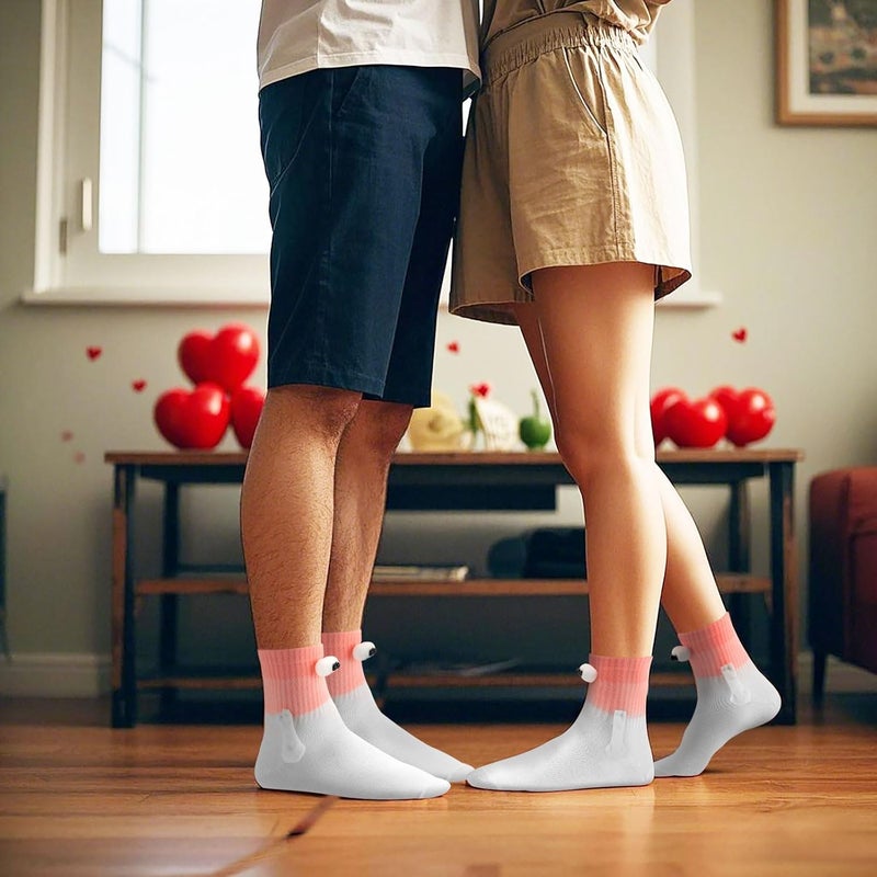 Habbiful 2 Pairs Valentine's Day Holding Hands Socks Funny Magnetic Couple Socks Valentines Day Gifts for Her Men Women - Image 4